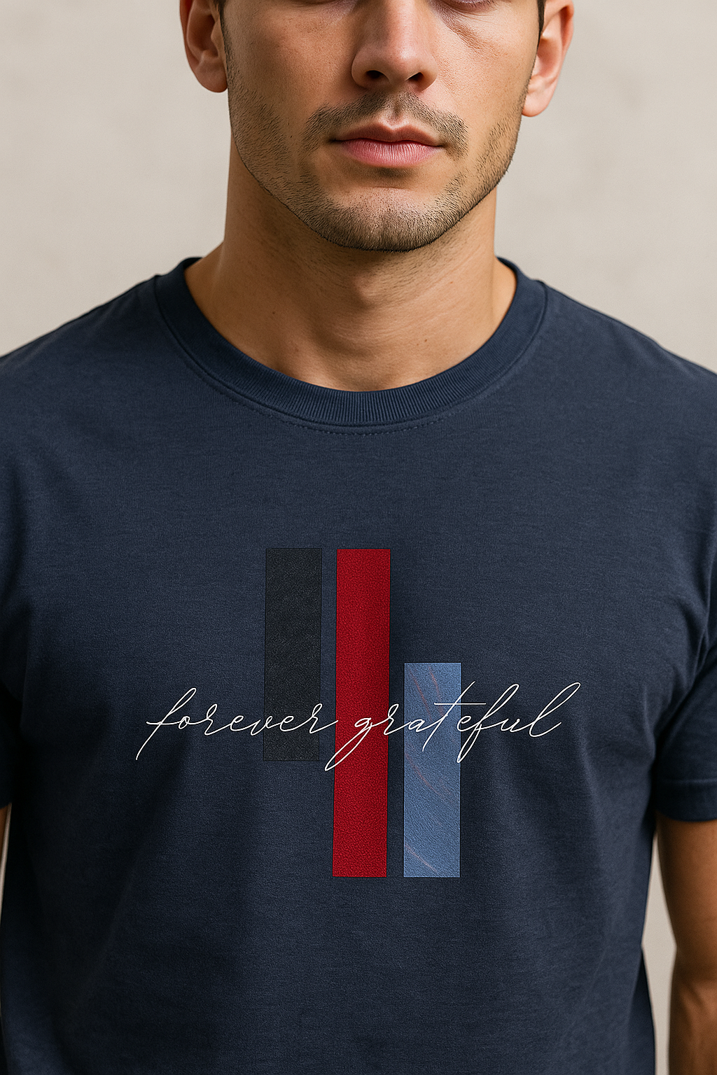 Forever Grateful – Navy Blue Graphic T-Shirt