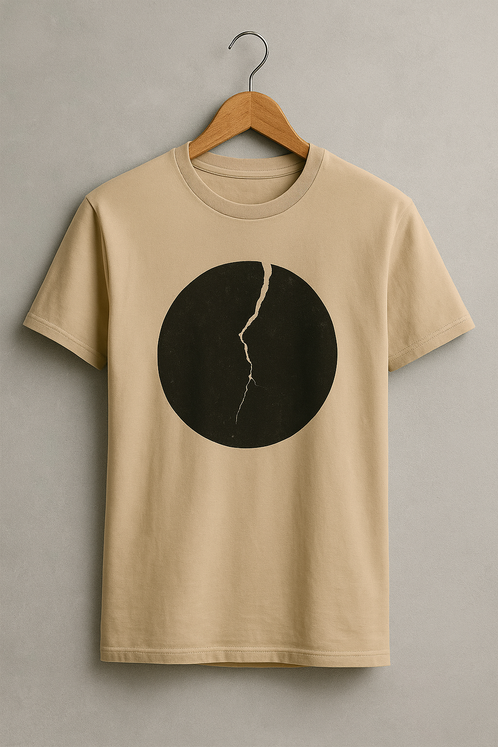 Minimal Crack Circle Graphic T-Shirt – Sand Beige