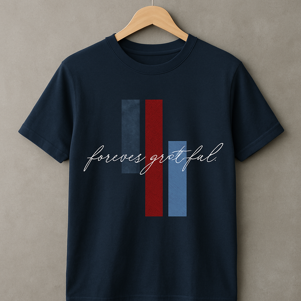 Forever Grateful – Navy Blue Graphic T-Shirt
