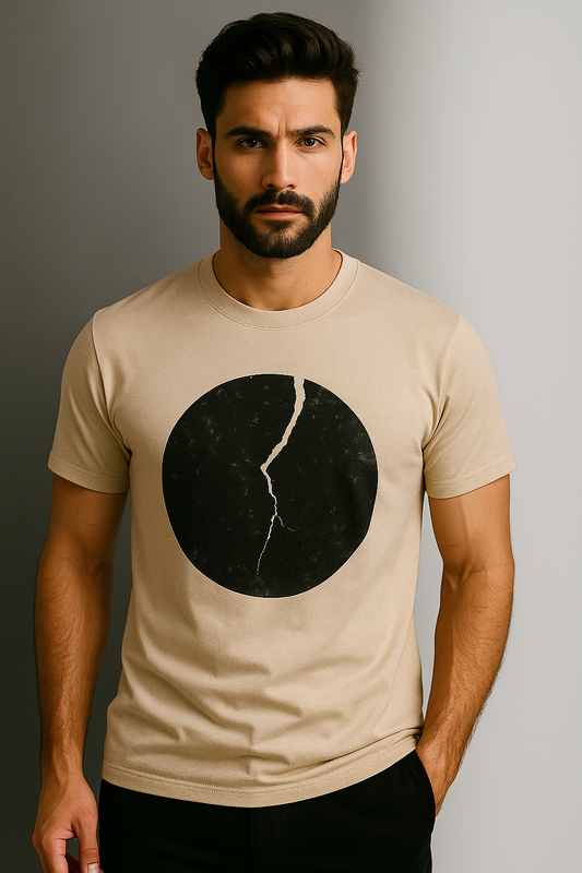 Minimal Crack Circle Graphic T-Shirt – Sand Beige