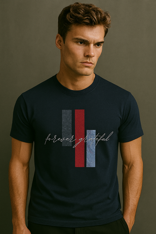 Forever Grateful – Navy Blue Graphic T-Shirt