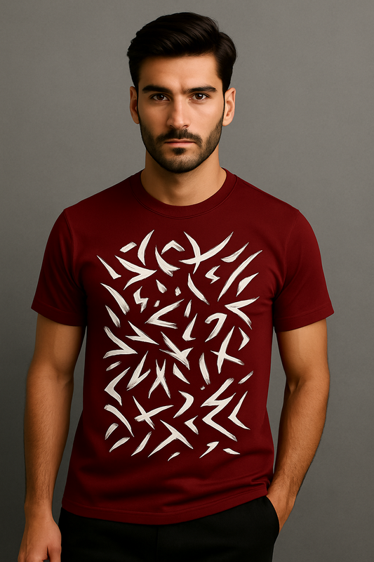 MNFOR Premium Maroon Graphic T-Shirt – White Brushstroke Abstract Print